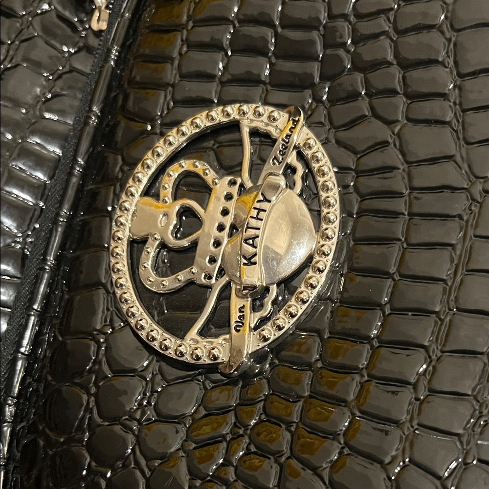 Kathy Van Zeeland Fabulous Large Black Mock Croc PVC Shoulder Tote Bag 20x13x5 - Picture 2 of 8